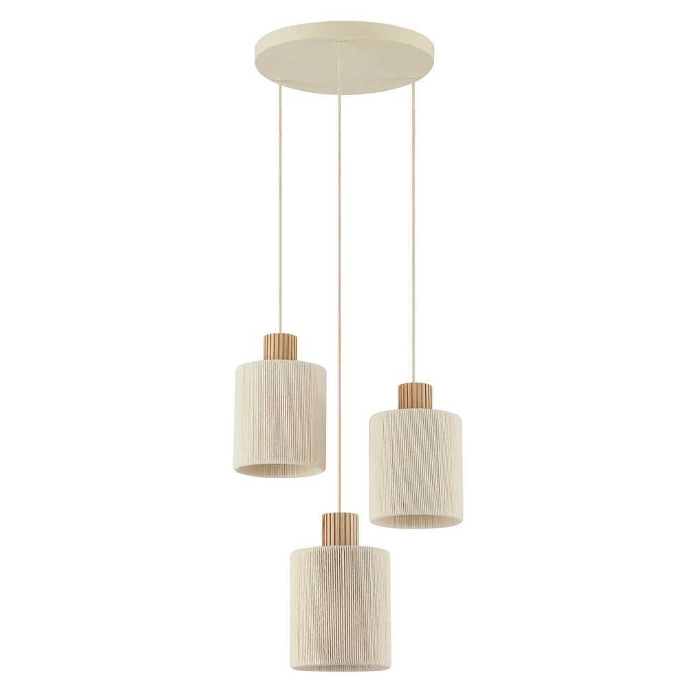 Beige hanglamp Arlo met hout japandi Ø 40cm 3-lichts Brilliant 4004353477096
