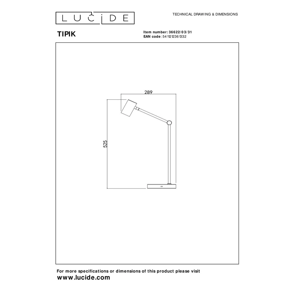 Oplaadbare bureaulamp Tipik wit Lucide 5411212361332