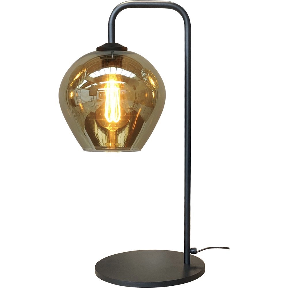 Zwarte tafellamp Quinto met smoke glas