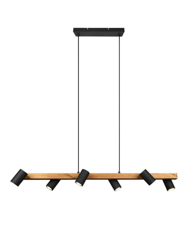 Hanglamp Marley 6-lichts zwart met hout Trio 4017807523843