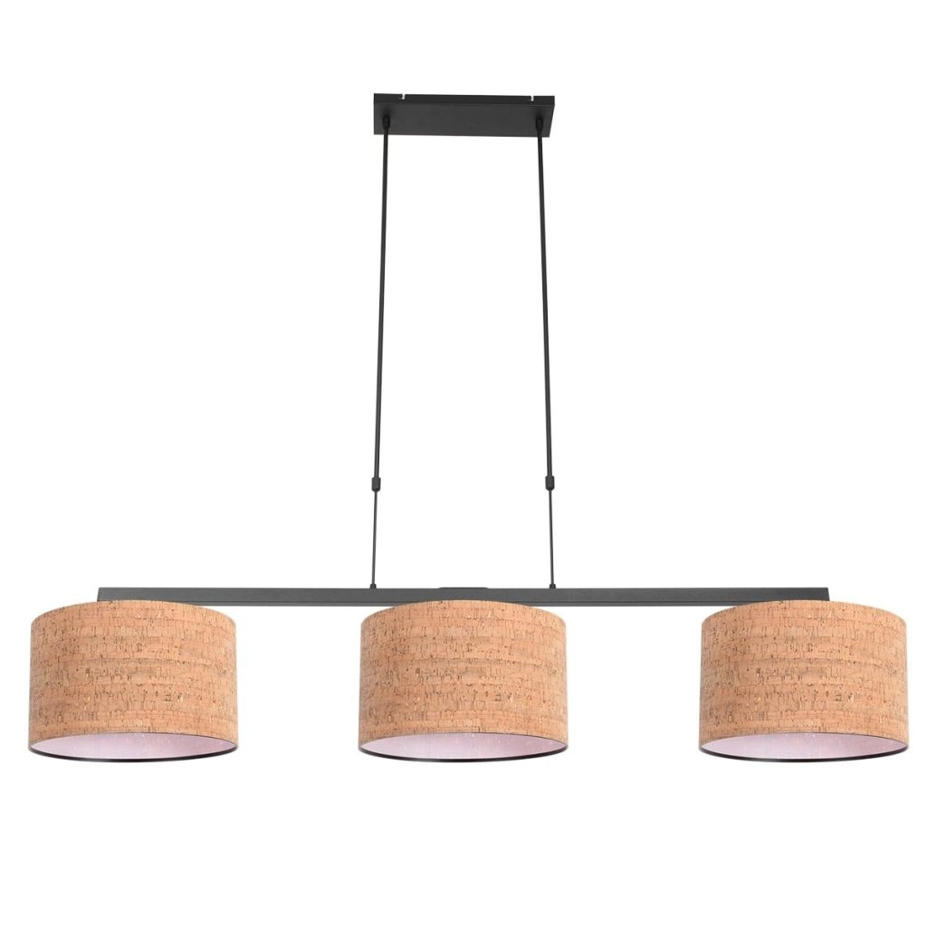 3-lichts hanglamp Stang met kurk kappen