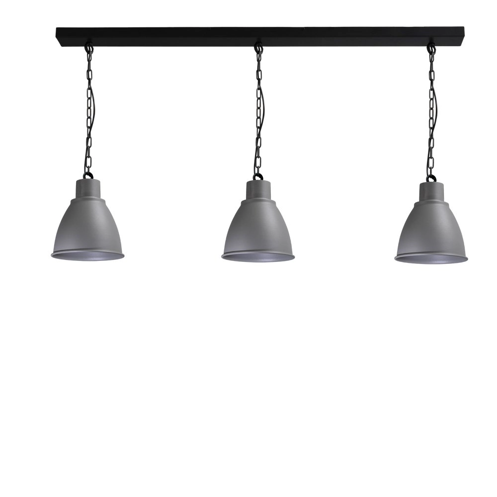 Stoere eettafel hanglamp Industria 3x27 3-lichts zwart met betongrijs