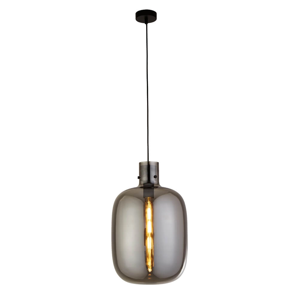 Hanglamp Glas Barrel zwart met smoke glas Hanglamp Glas Barrel zwart met smoke glas