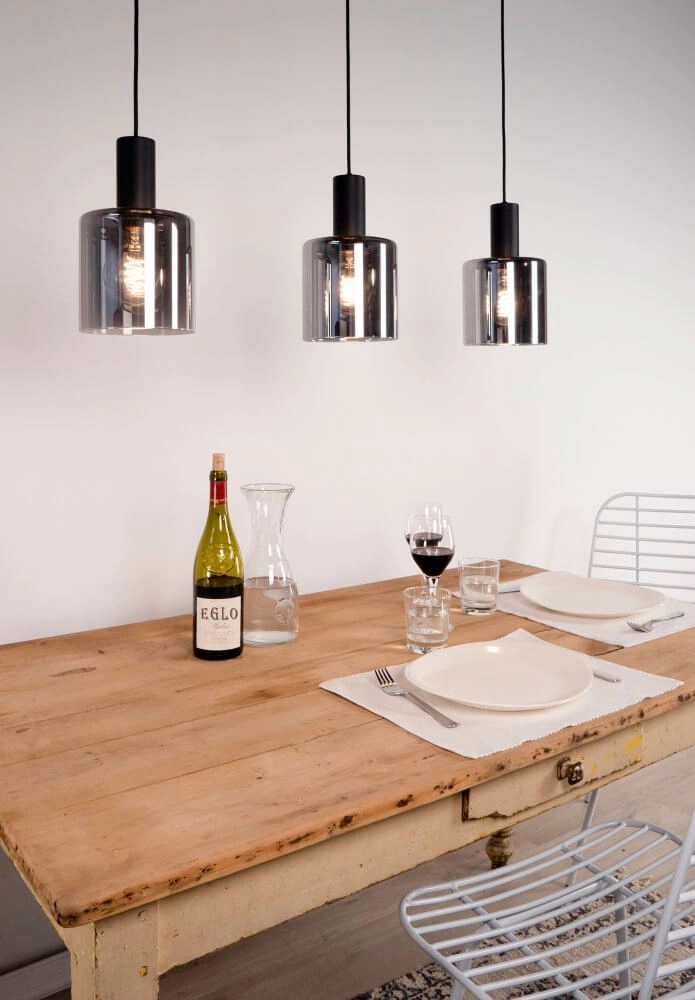Smoke glazen hanglamp Gorosiba 3-lichts zwart met smoke glas Eglo 9002759987534