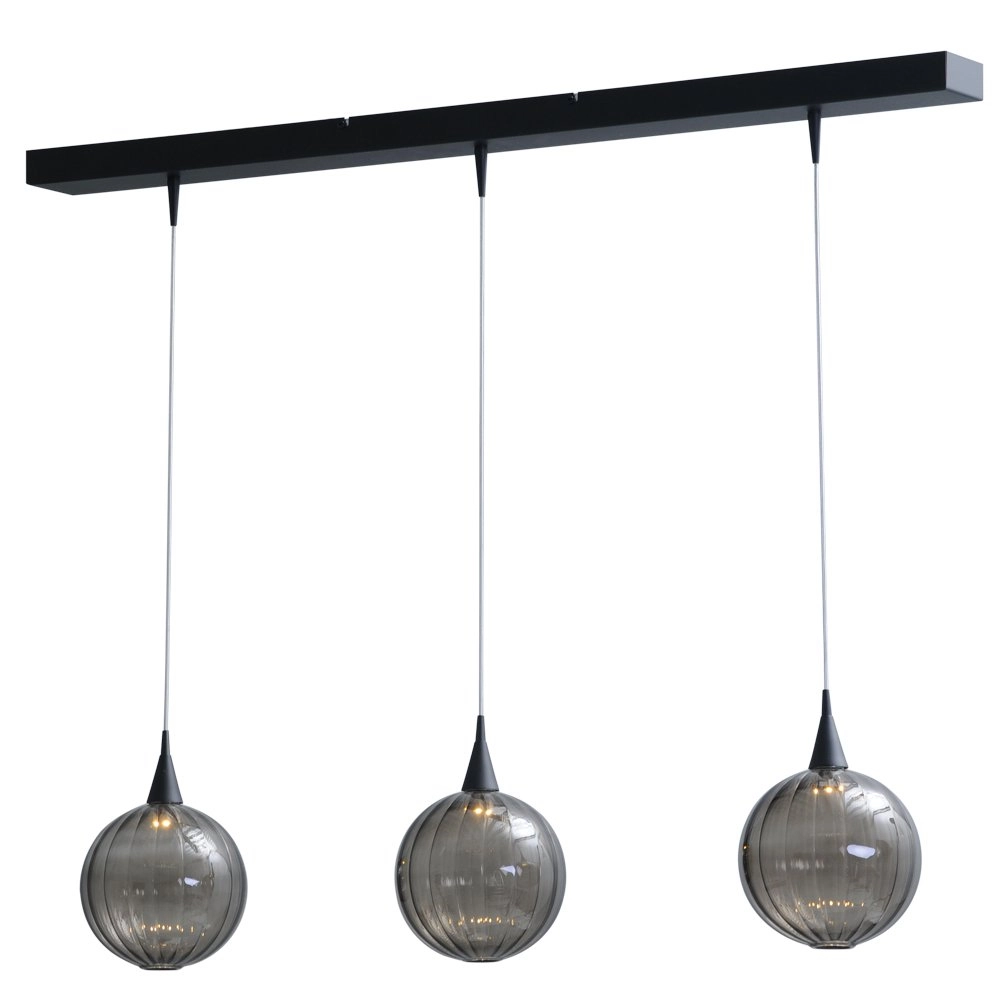 Zwarte eettafel hanglamp Bocca met 3 blackline glasbollen Masterlight 8718121213231