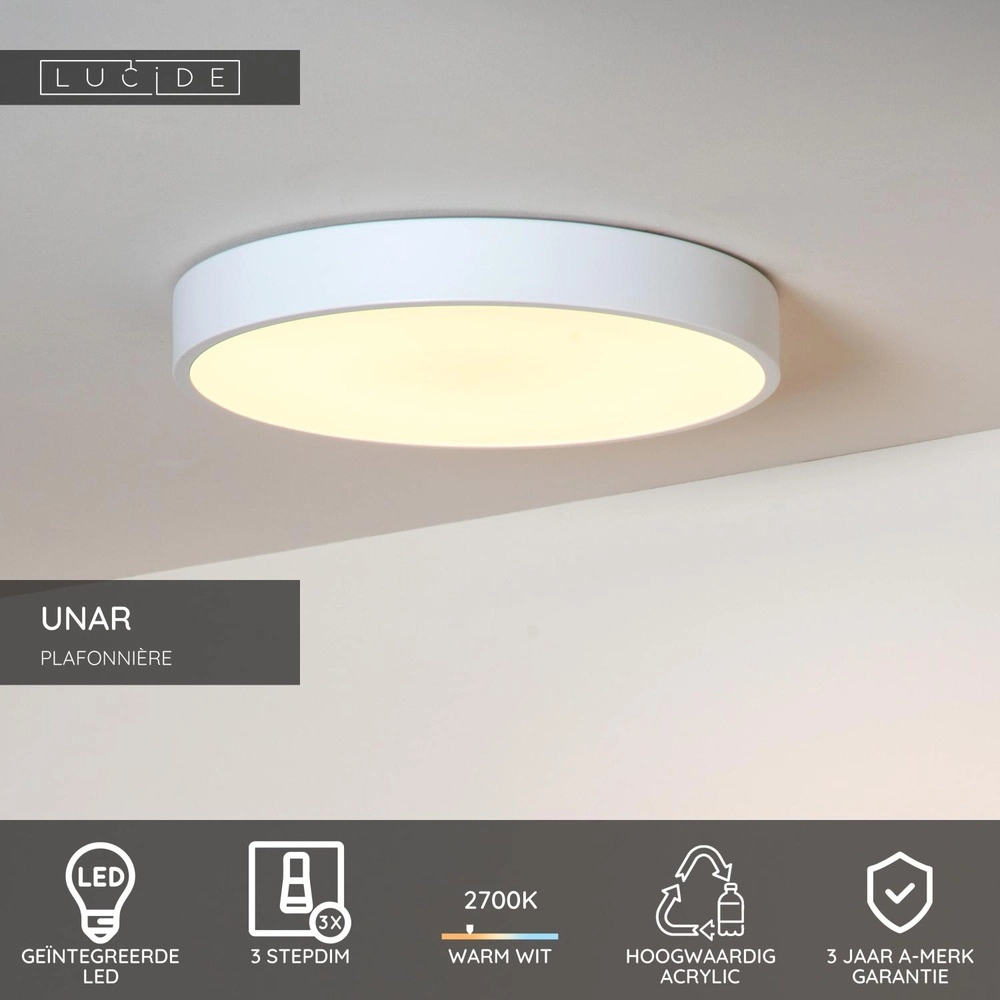 Plafonniere Unar Ø 39,5cm - 2700K - wit Lucide 5411212792037