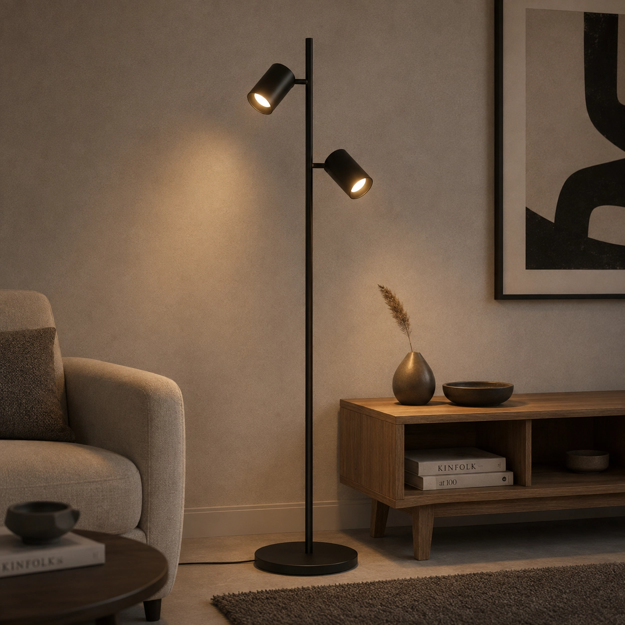 Vloerlamp Megano zwart 2-lichts