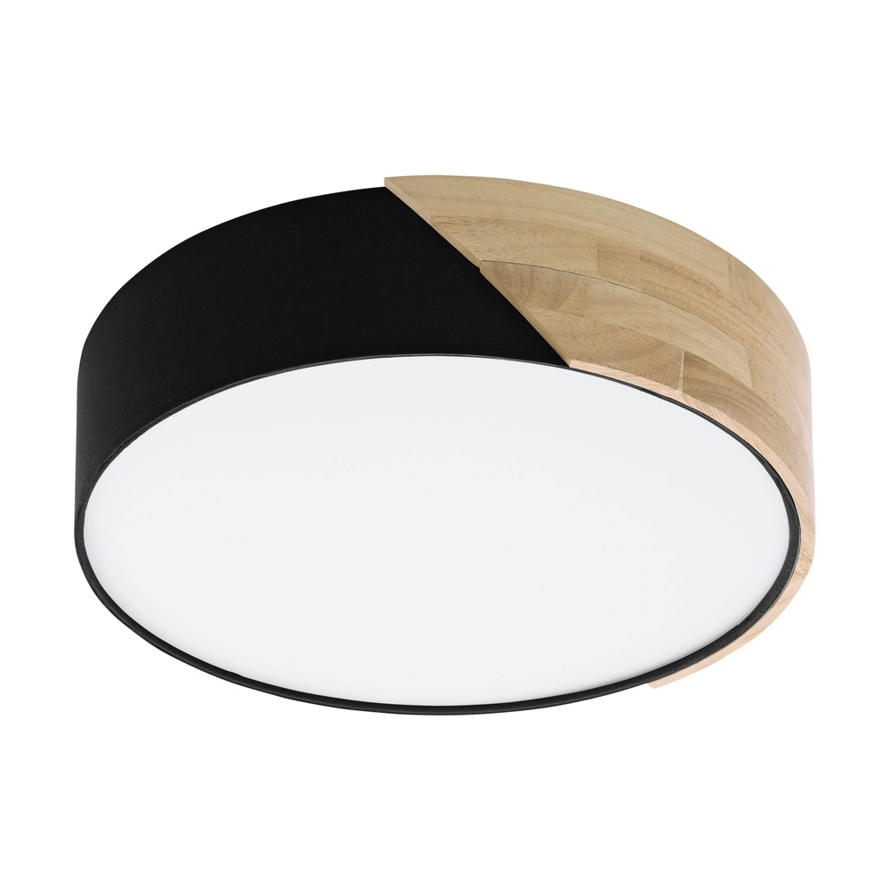 Moderne plafonniere Grimaldino zwart met hout rond