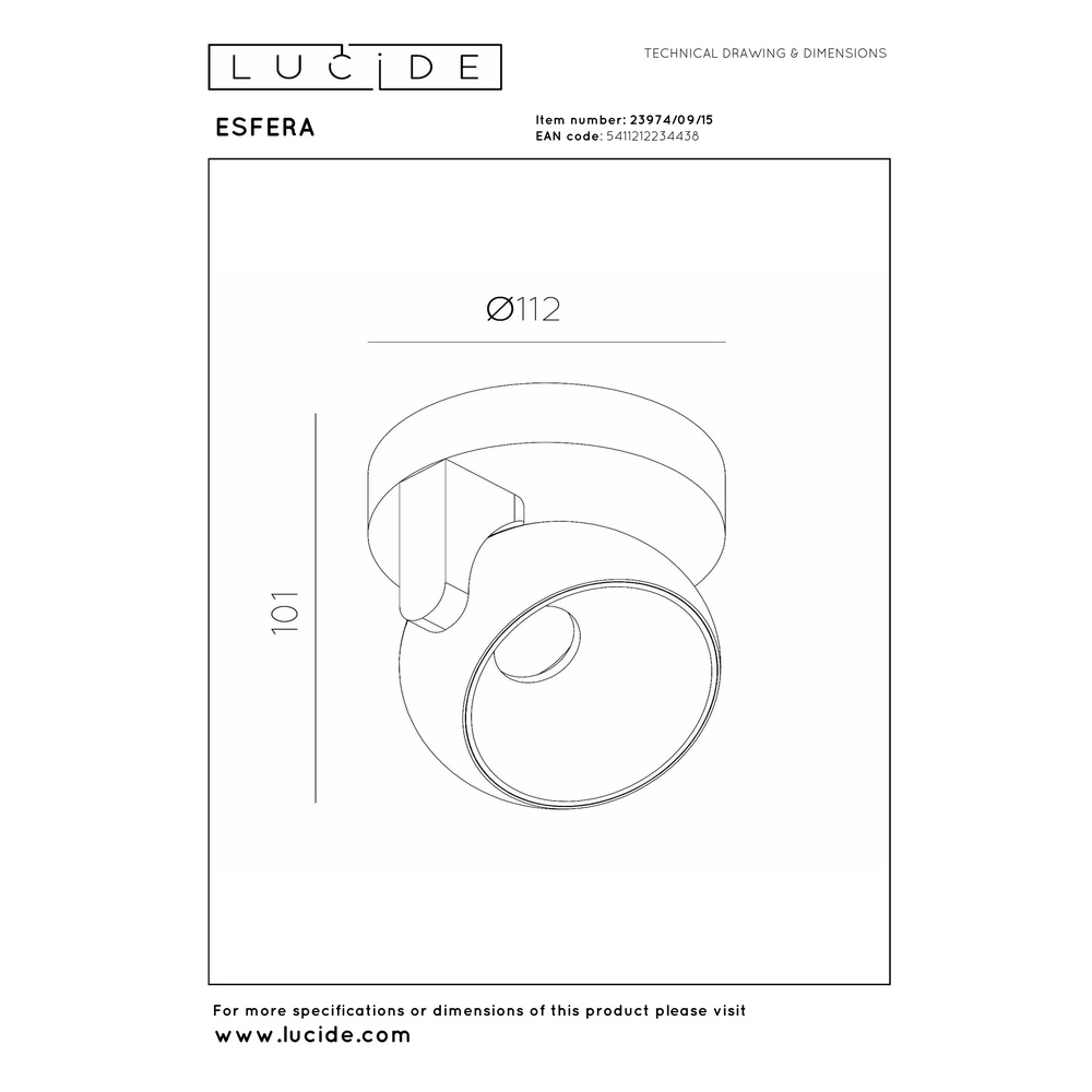 Design wandlamp Esfera geborsteld metaal Premium by Lucide 5411212234438
