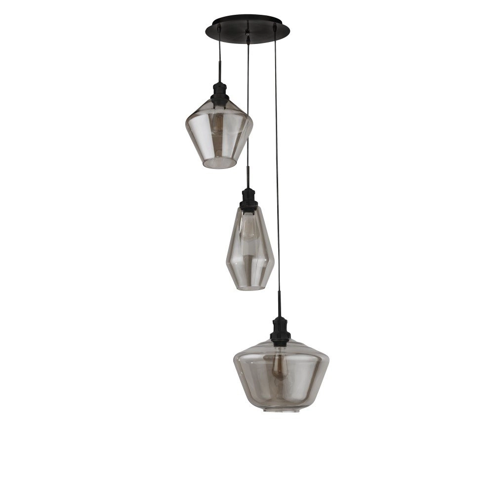 Vide hanglamp Mia 3-lichts zwart met smoke glas Searchlight 5053423158686