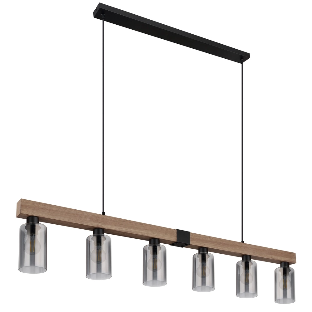 Hanglamp Hadera 6-lichts zwart met smoke glas Globo 9007371443253
