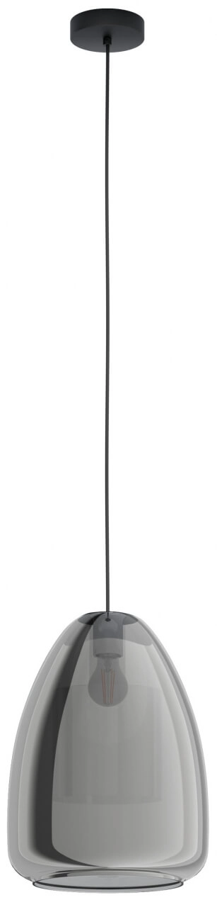 Glazen hanglamp Chelvey zwart met smoke glas