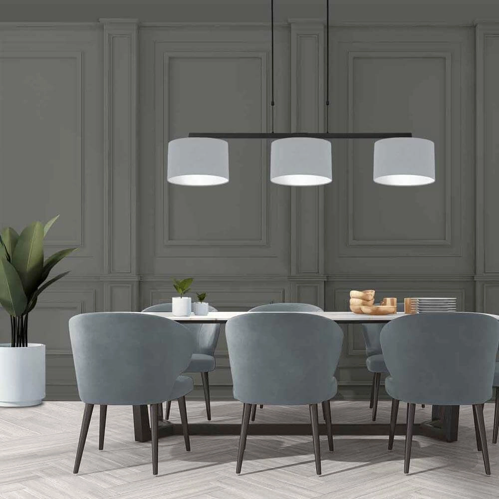 Hanglamp 3-lichts Stang zwart met kap lichtblauw Steinhauer 8712746175424