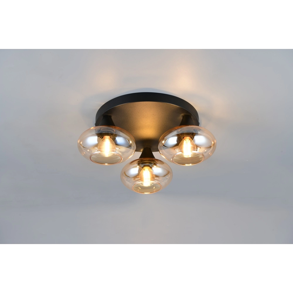 Plafondlamp Divina zwart met amber glas Trio 4017807667363