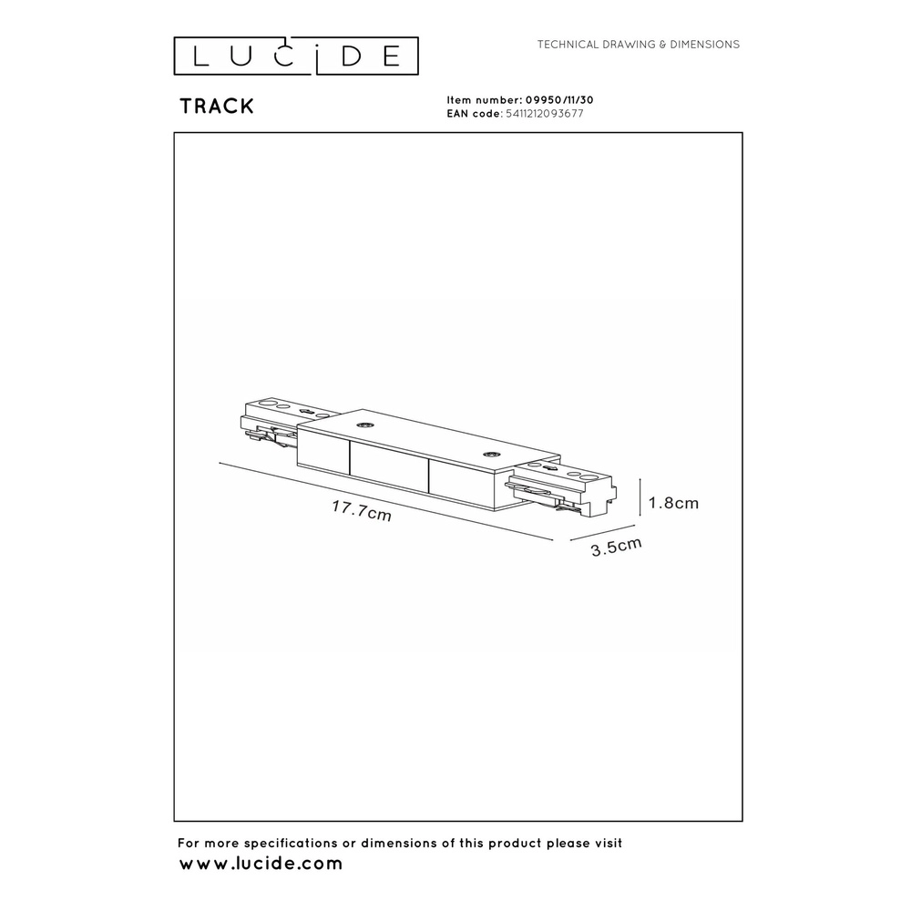 Rail startvoeding dubbel Track 1-fase zwart Lucide 5411212093677
