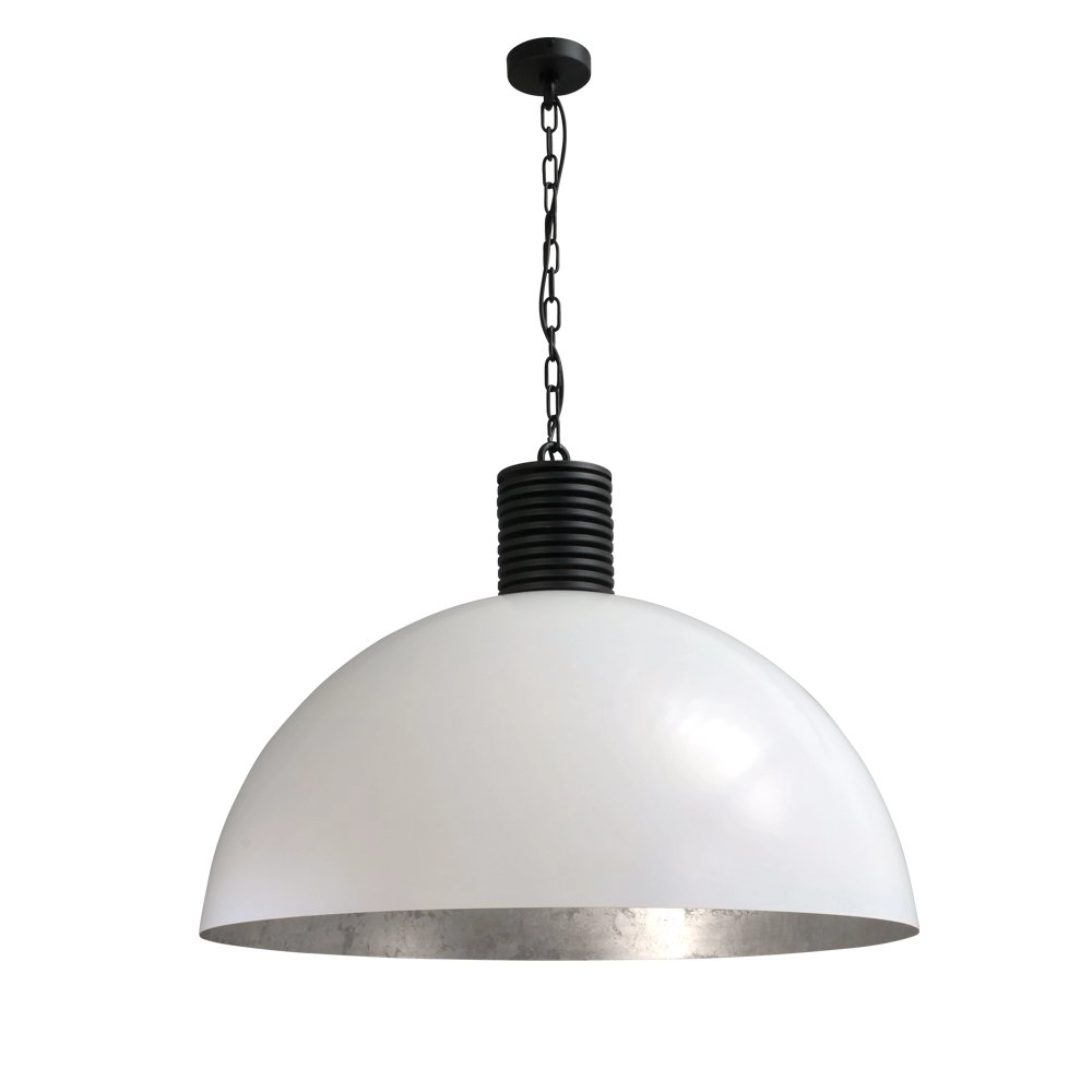 Stoere witte hanglamp Industria Bud 80cm wit met oudzilver Stoere witte hanglamp Industria Bud 80cm wit met oudzilver