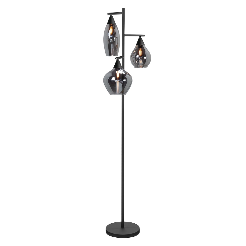 Vloerlamp Cambio zwart 3-lichts smoke glas