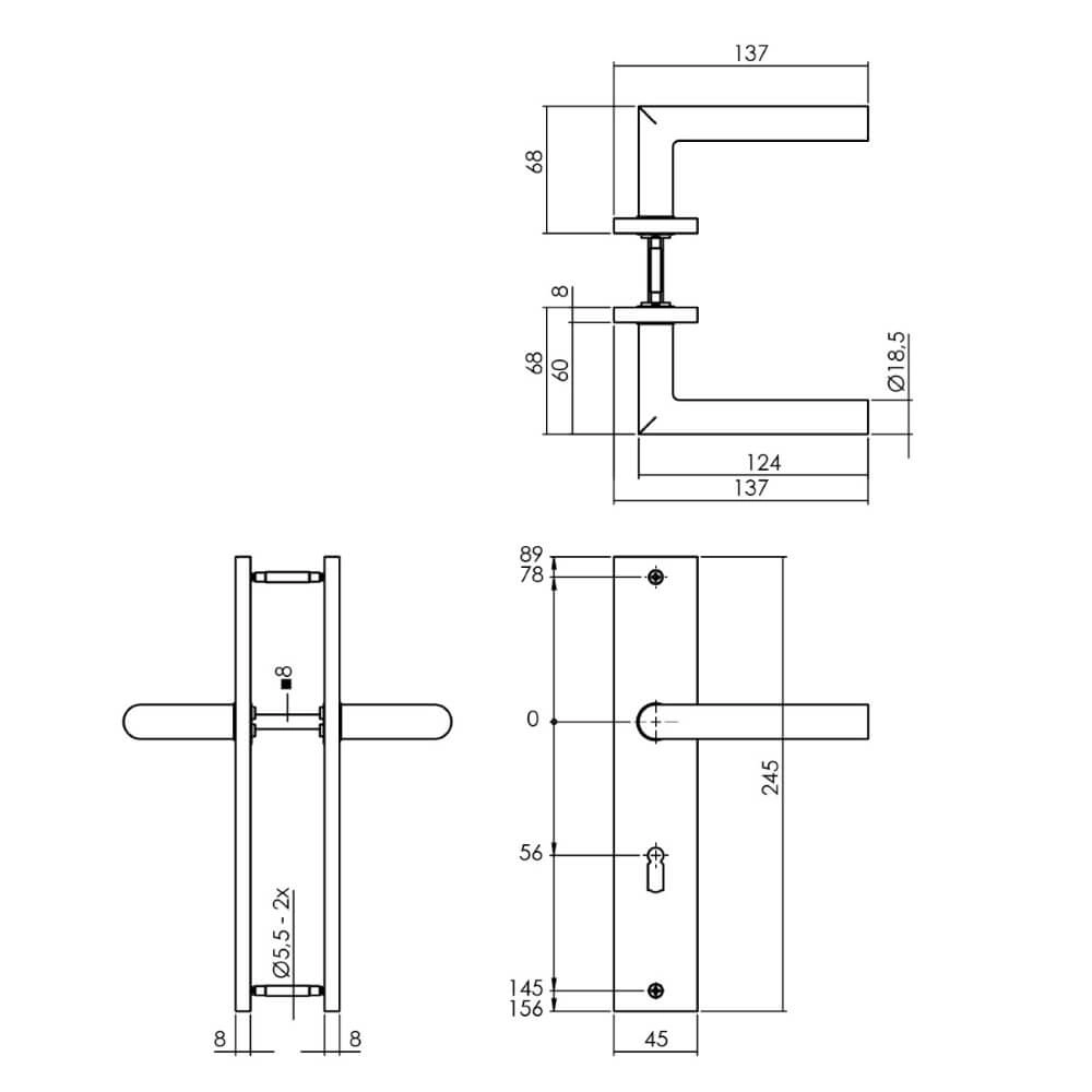 Deurklink Bastian sleutelgat 56mm antraciet Intersteel 8714186555781