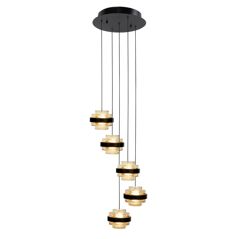 Hanglamp Dynasty zwart 3-lichts amber glas