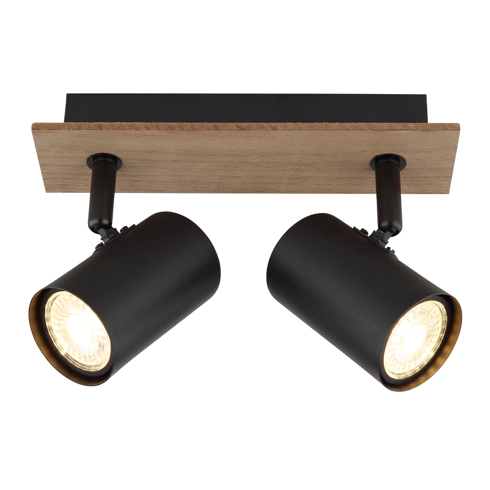 Plafondlamp Linca 2-lichts zwart met hout Globo 9007371452941