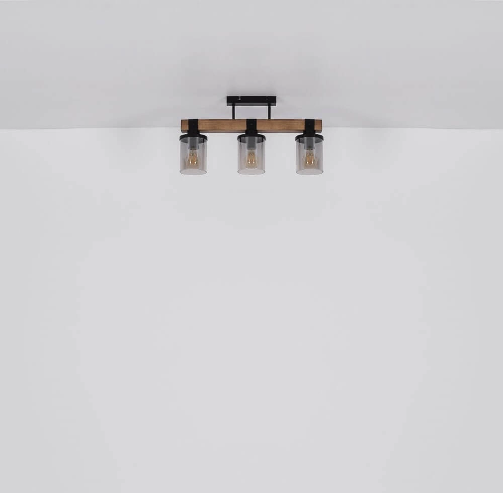 3-lichts plafondlamp Lila zwart met hout Globo 9007371443710