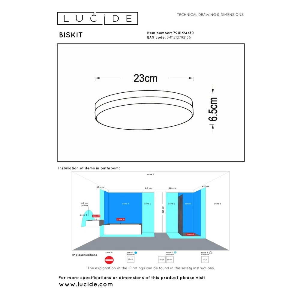 Plafonniere Biskit Ø 23cm - IP44 zwart Lucide 5411212792136