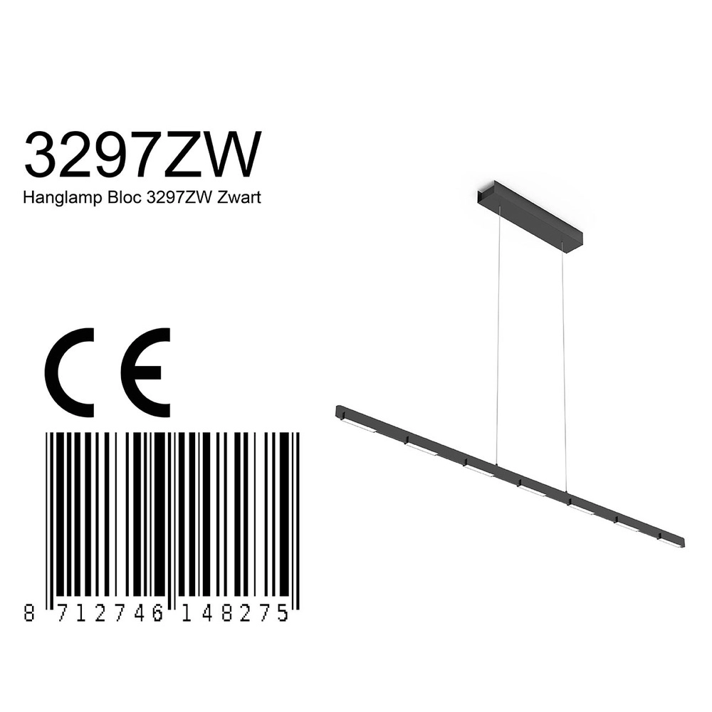 Strakke hanglamp Bloc zwart Steinhauer 8712746148275