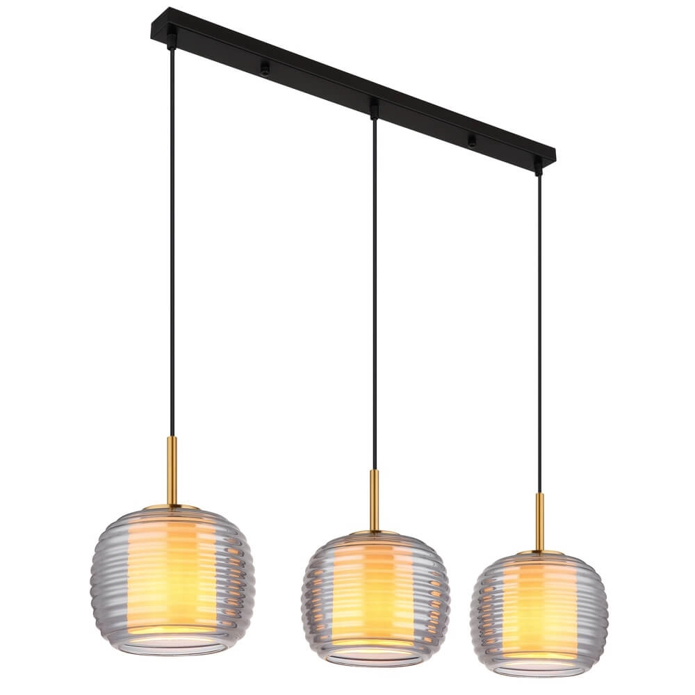 Design hanglamp Lampigna zwart met amber glas 3-lichts Design hanglamp Lampigna zwart met amber glas 3-lichts