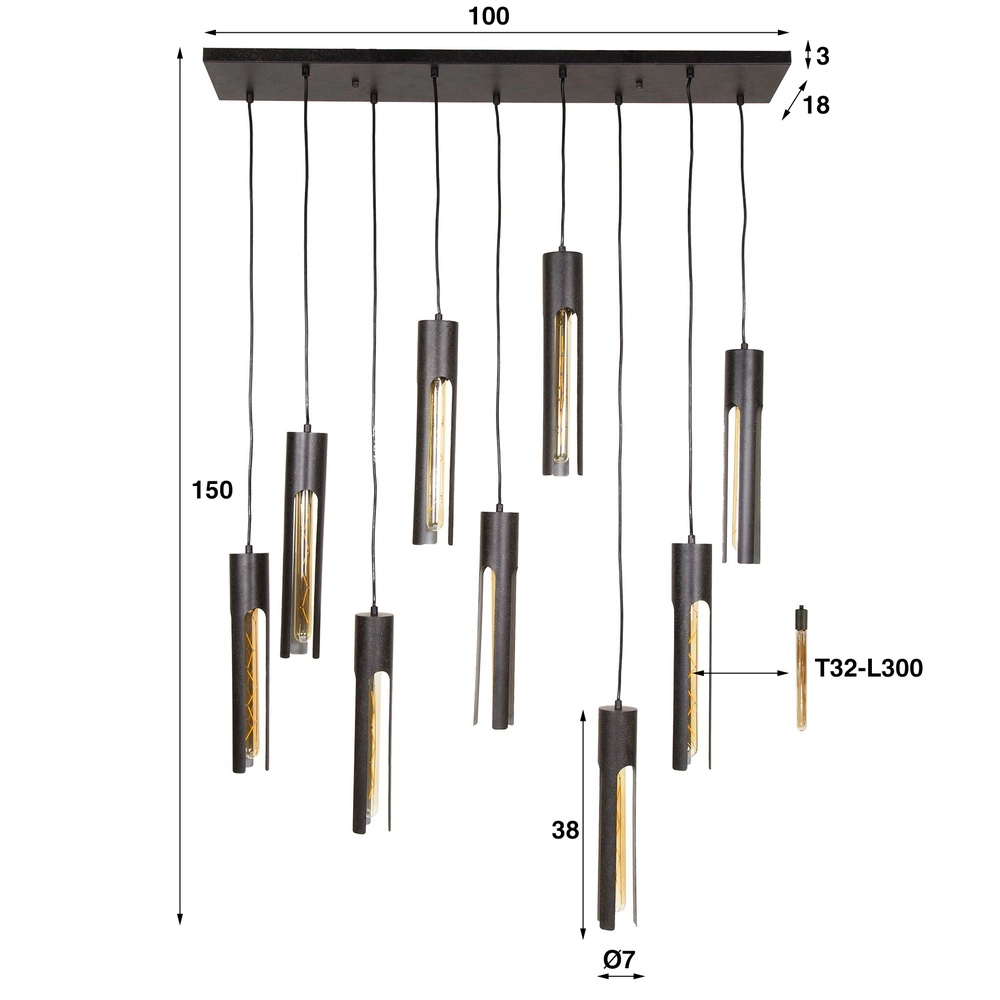 9L hanglamp Tube zwart - E27 Lyora 8716803511361