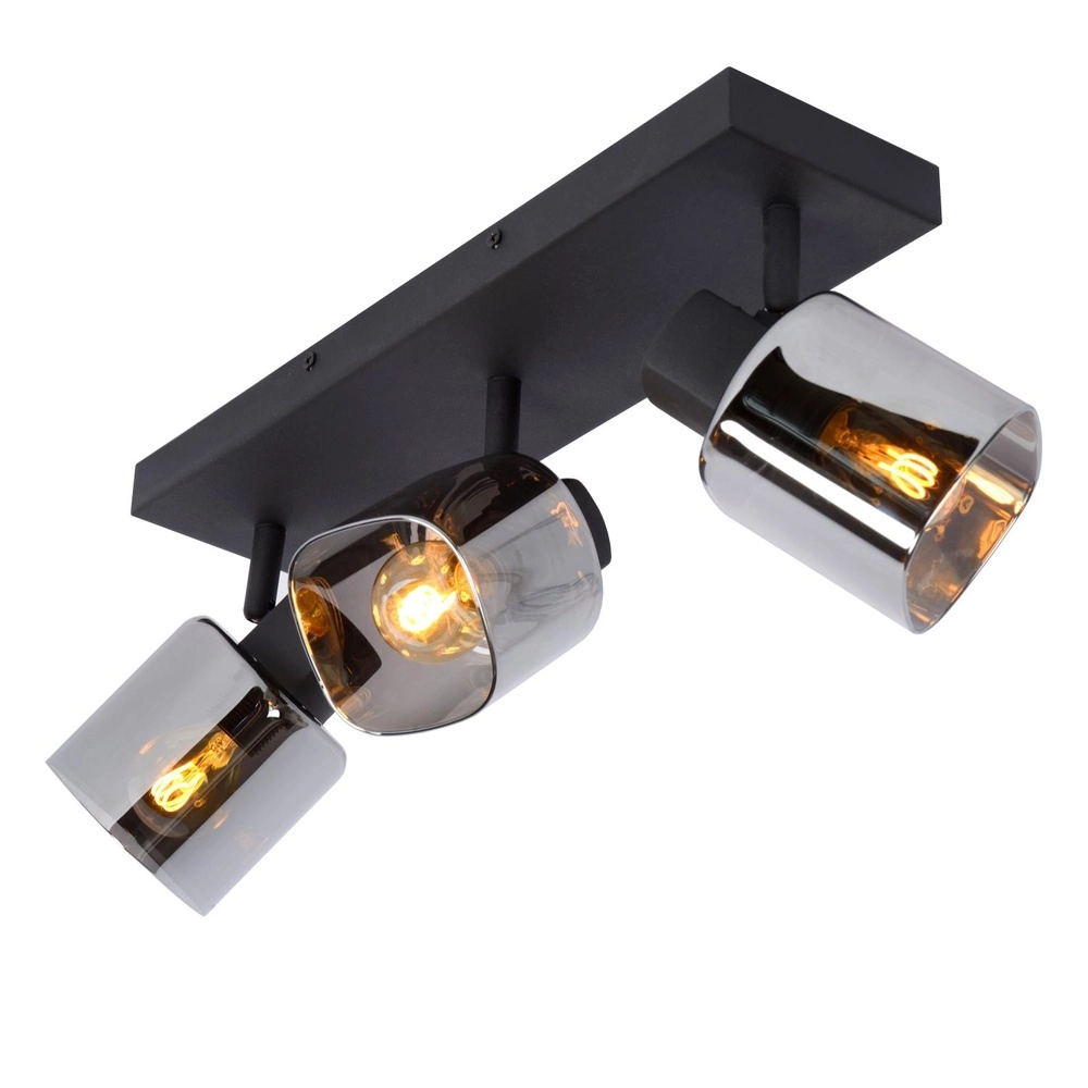 Plafondlamp Alion 3-lichts zwart met smoke glas Lucide 5411212177001