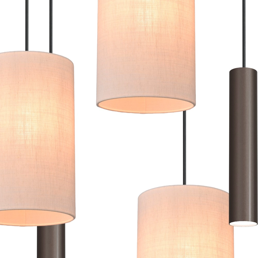 5-lichts hanglamp Lisbourg cacao met off white kap Masterlight