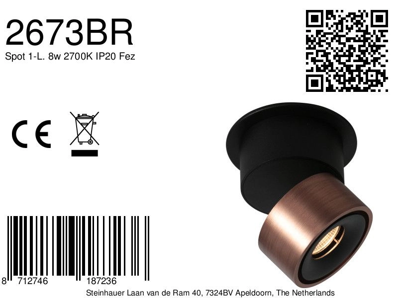 Strakke opbouwspot Fez enkel brons Steinhauer 8712746187236