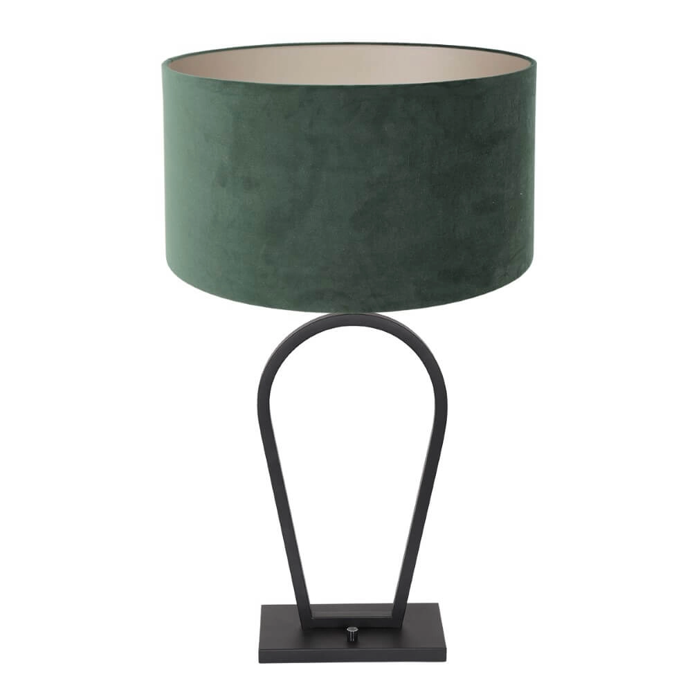 Zwarte schemerlamp Stang met groene velours kap