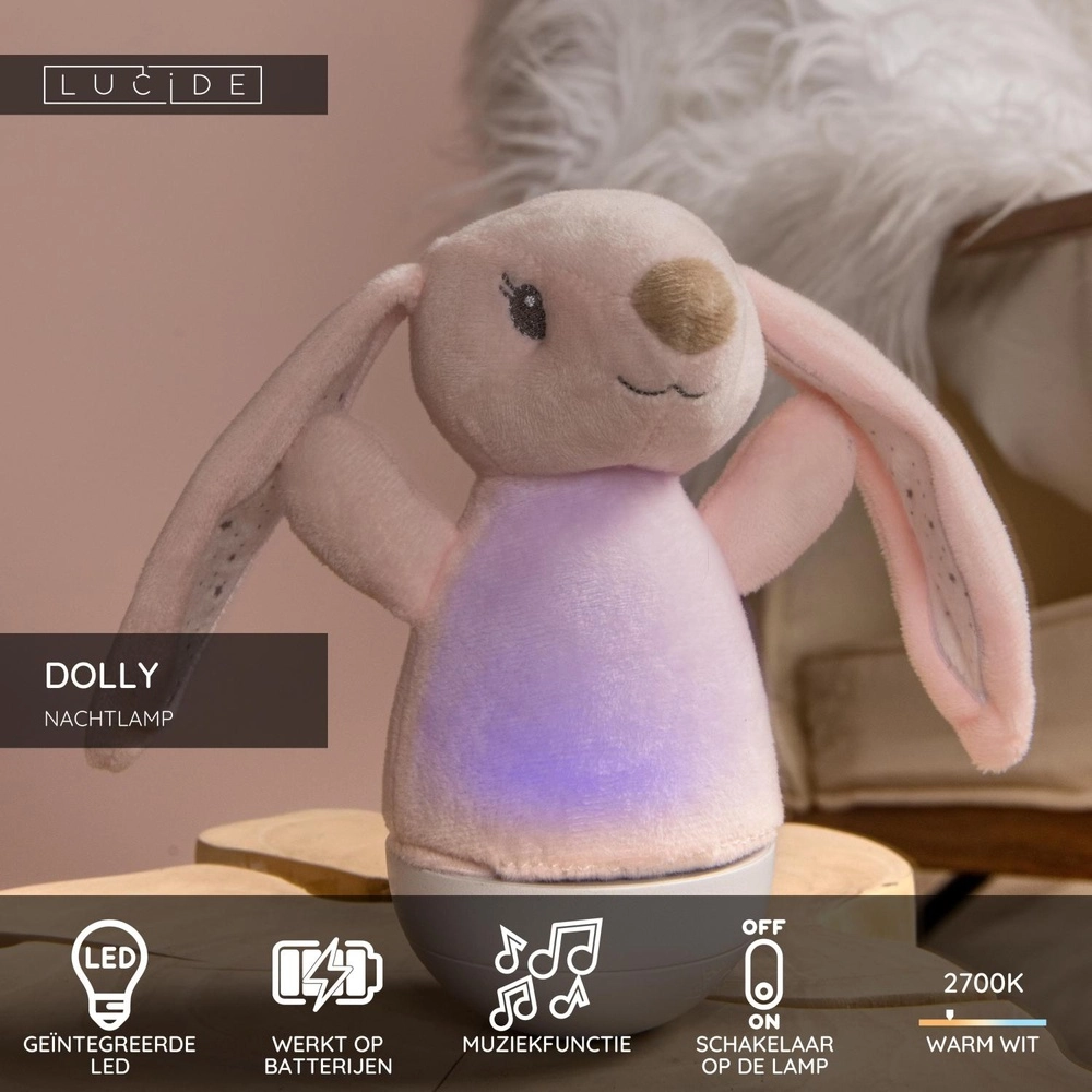 Nachtlampje Dolly op batterij met muziekfunctie - roze Lucide 5411212771476
