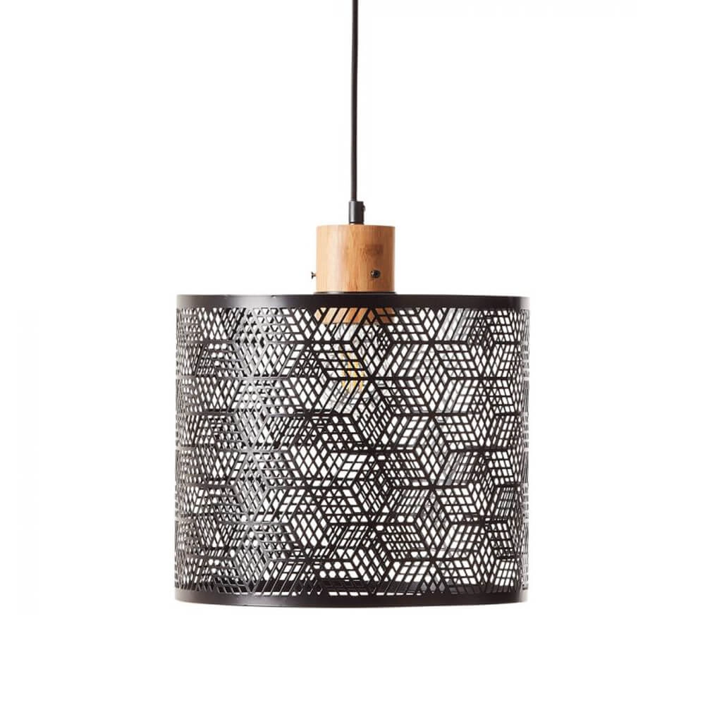 Hanglamp Santy 29cm zwart met hout Hanglamp Santy 29cm zwart met hout