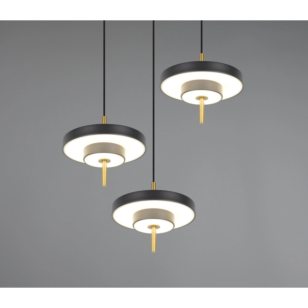 3-lichts hanglamp Keaton rond zwart met goud Trio 4017807655247