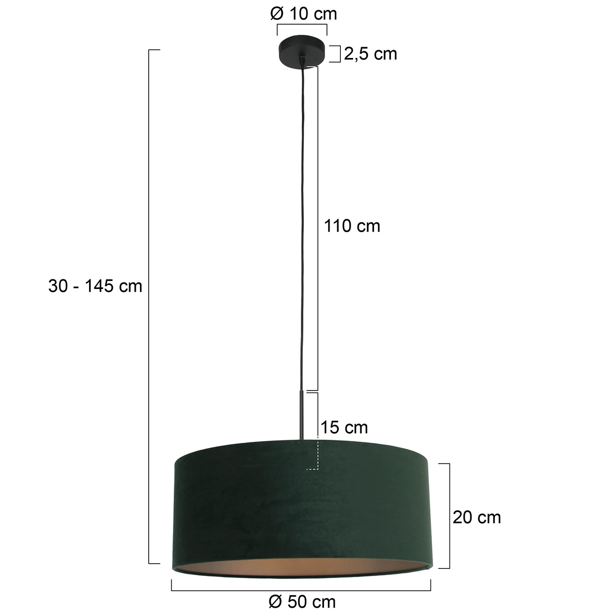 Hanglamp Sparkled 50cm met groen velourse kap Steinhauer 8712746146264