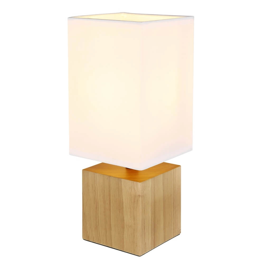 Strakke tafellamp Valentino hout met witte kap