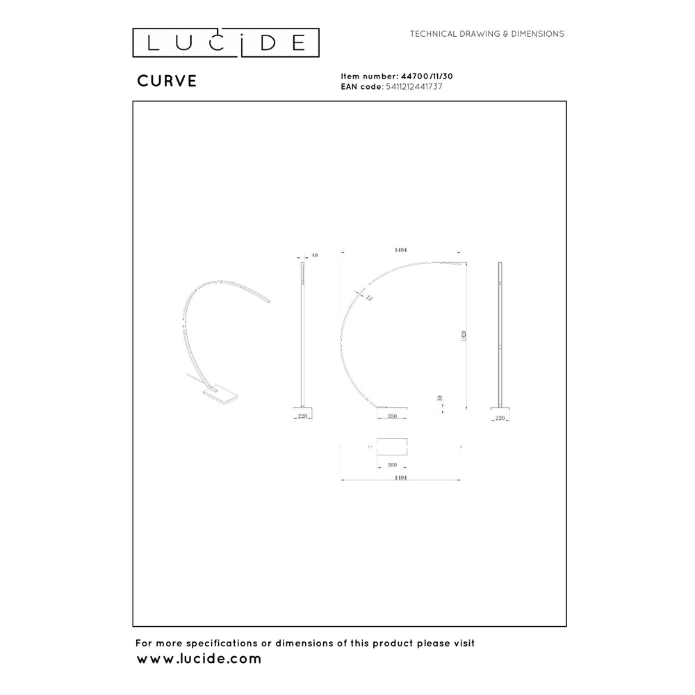 Design booglamp Curve zwart Lucide 5411212441737