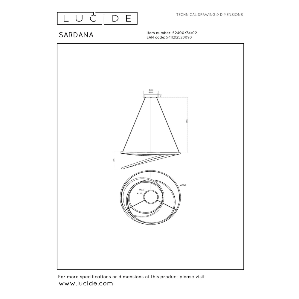 Design hanglamp Sardana Ø 80cm krul goud Premium by Lucide 5411212520890
