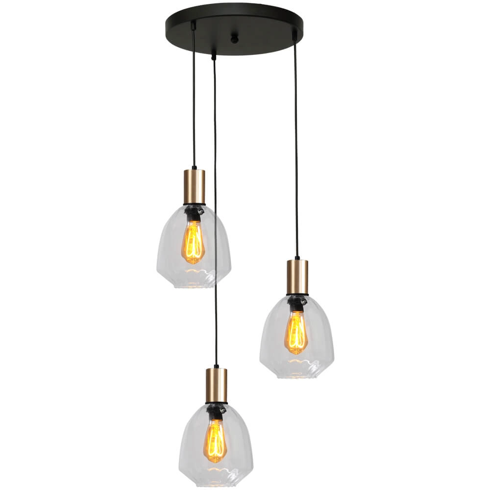 3-lichts vide hanglamp - goud - Porto met Nicolette clear glazen 3-lichts vide hanglamp - goud - Porto met Nicolette clear glazen