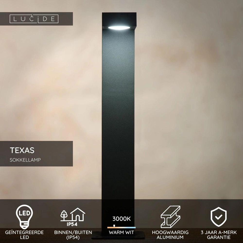 Sokkellamp Texas 40cm antraciet Lucide 5411212280466