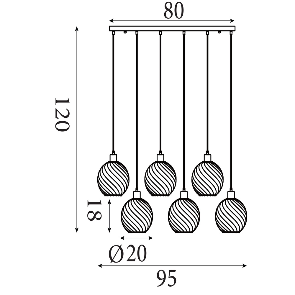 Hanglamp Radiance 6-lichts zwart Searchlight 5053423305844