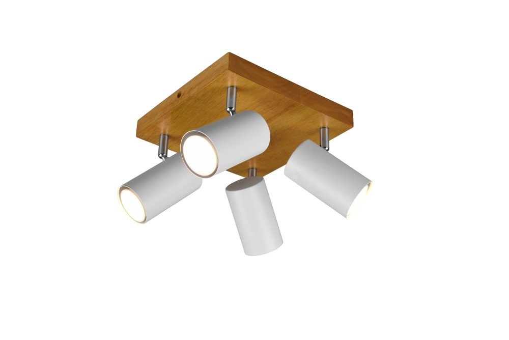 4-lichts opbouwspot Marley wit op hout 4-lichts opbouwspot Marley wit op hout
