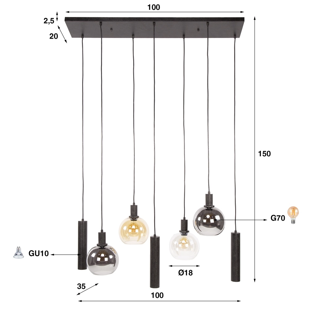 Eettafel hanglamp Sfera met glazen bollen en pendels Lyora 8716803512382