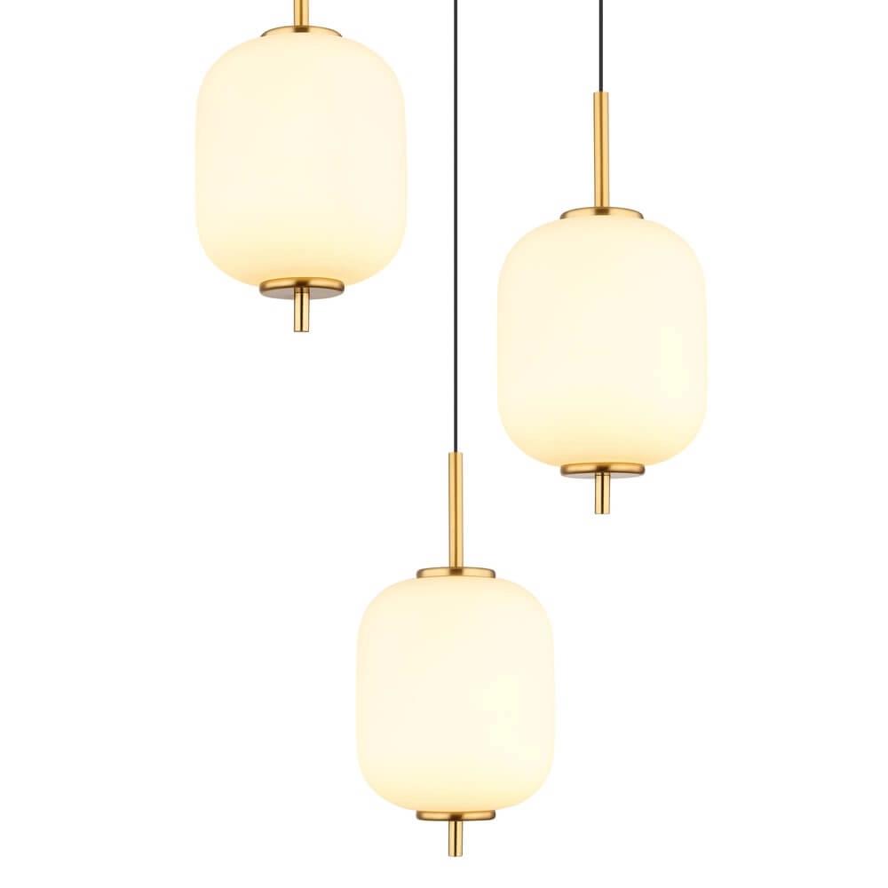 Gouden hanglamp Ewald 3-lichts Ø 37,5cm wit glas Globo 9007371446582