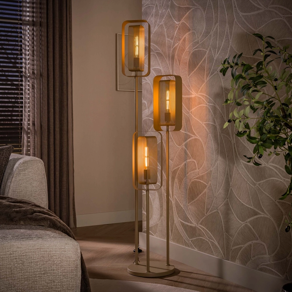 Unieke vloerlamp Mesh zand bruin