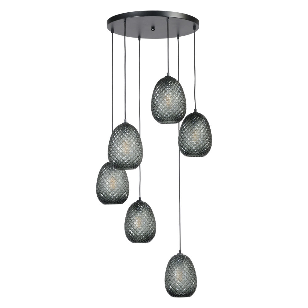 Zwarte hanglamp Pineapple 6-lichts met rookglas Masterlight 8718121209920