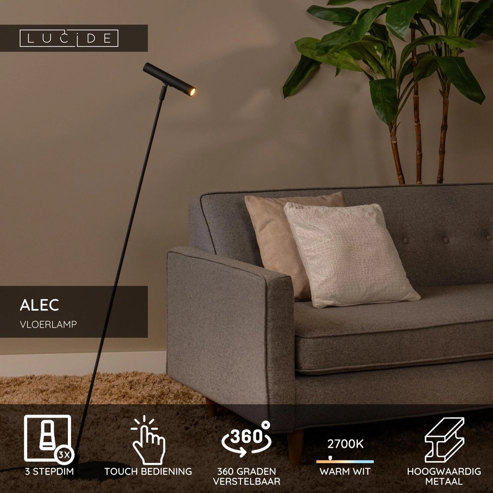 Vloerlamp Alec design zwart Lucide 5411212031976