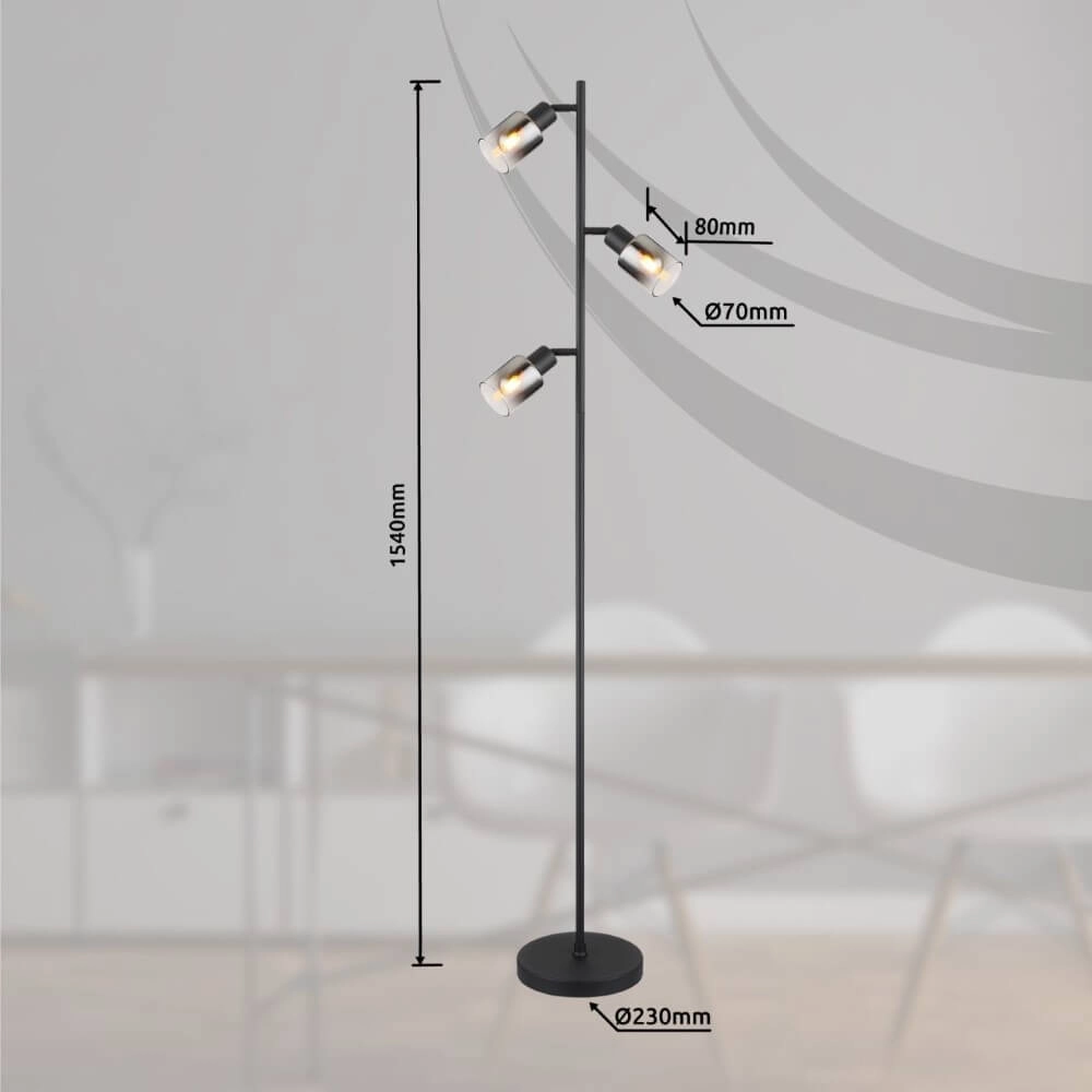 Vloerlamp Hubertus met smoke glas Globo 9007371458011